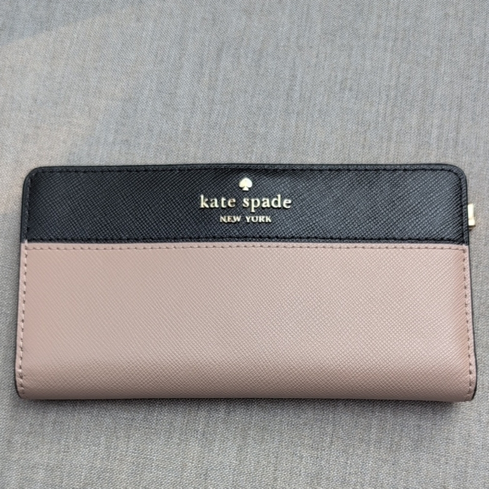 Kate Spade NY Staci Colorblock Large Slim Black, Nude, & Gold Wallet Leather